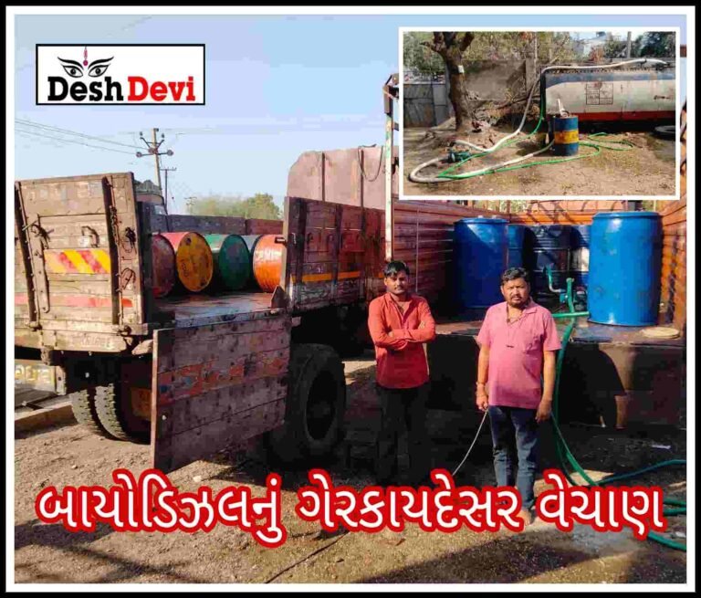 ઠેબા નજીકથી ગેરકાયદેસર બાયોડીઝલ અને 1000 લીટર ઓઇલનો જથ્થો ઝડપાયો
