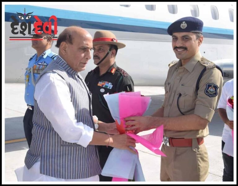 જામનગર એરફોર્સ ખાતે ‘સંરક્ષણ મંત્રી’ રાજનાથસિંહનું સ્વાગત કરતા મહાનુભાવો